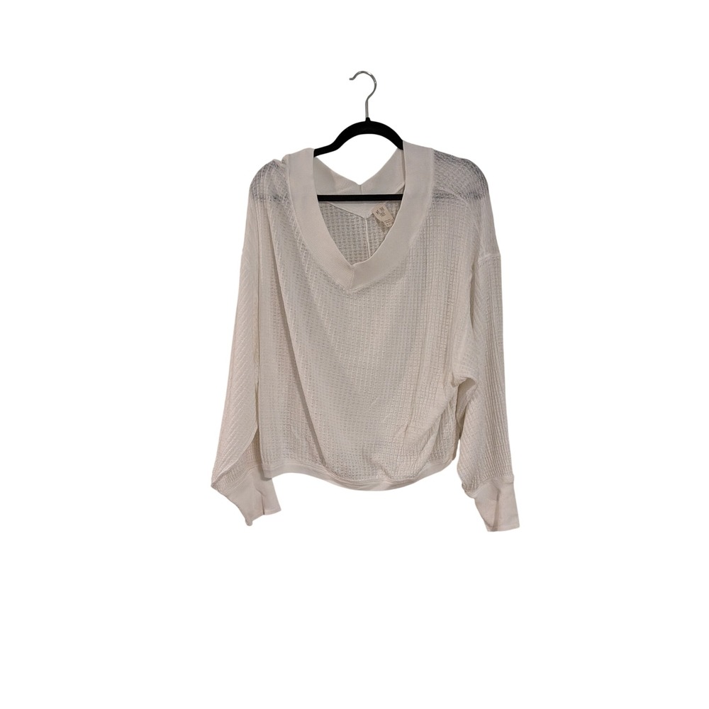 We The Free Waffle Knit Top Womens M White Long Sleeve V-Neck Thermal Relaxed